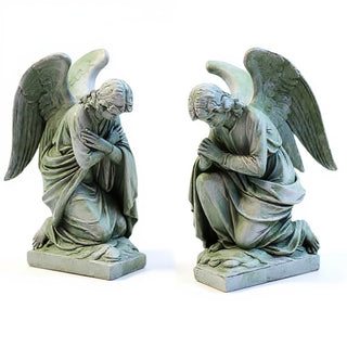 Kneeling Angels Statue - 28-inch — Mossy Green finish