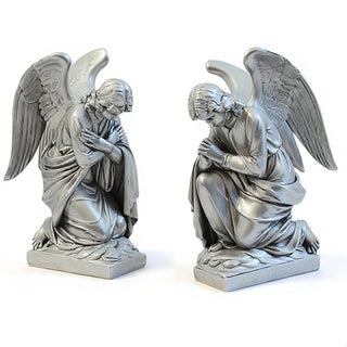 Kneeling Angels Statue - 28-inch — Silver finish