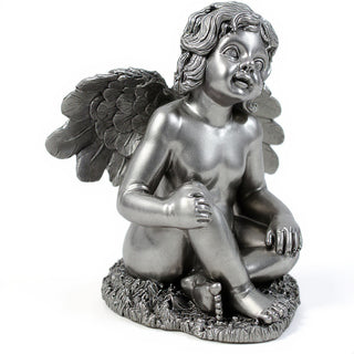 Short Haired Angel Statue - 20-inch — Aged Silver finish