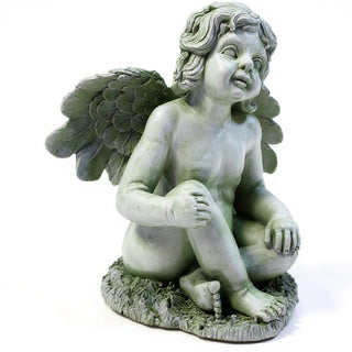 Short Haired Angel Statue - 20-inch — Mossy Green finish