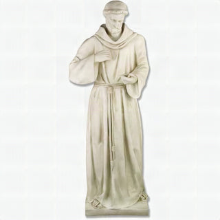 Hand-painted fiberglass resin statue of Saint Francis of Assisi standing at 56 inches tall