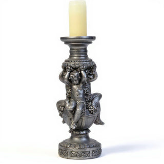Cherubs of Capri Candleholder - 20.5-inch — Aged Silver finish
