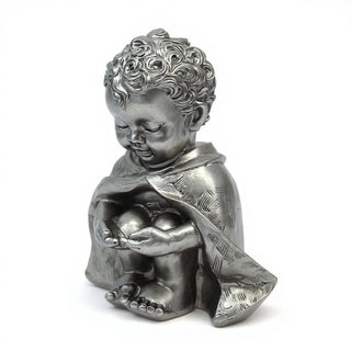 Pondering Baby Saint Francis of Assisi Statue - 14-inch — Aged Silver finish