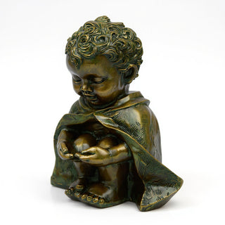 Pondering Baby Saint Francis of Assisi Statue - 14-inch — Green Bronze finish