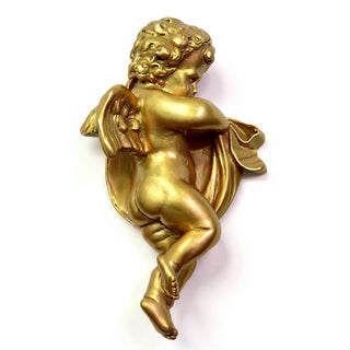 Cherub Tapestry Left Statue - 12-inch — Antique Gold finish