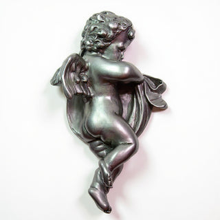 Cherub Tapestry Left Statue - 12-inch — Aged Silver finish