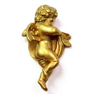 Cherub Tapestry Left Statue - 12-inch — Deep Gold finish