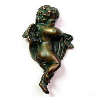 Cherub Tapestry Left Statue - 12-inch — Green Bronze finish