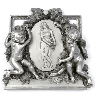 La Belle Demoiselle Cherub Wall Plaque — Aged Silver finish