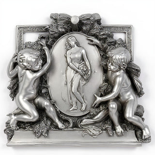 La Belle Demoiselle Cherub Wall Plaque — Antique Silver finish