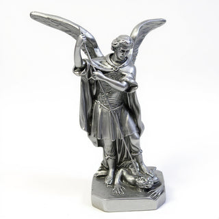 Saint Michael the Archangel Overcoming Satan Statue - 16-inch — Aged Silver finish