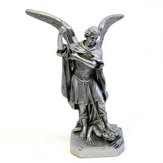 Saint Michael the Archangel Overcoming Satan Statue - 16-inch — Antique Silver finish