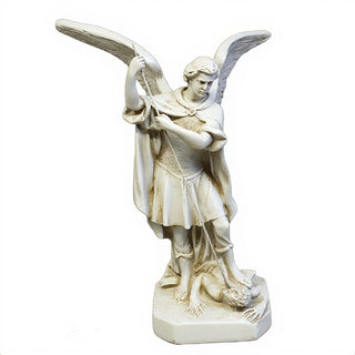 Saint Michael the Archangel Overcoming Satan Statue - 16-inch — Antique White finish
