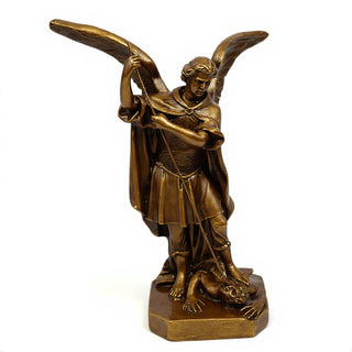 Saint Michael the Archangel Overcoming Satan Statue - 16-inch — Bronze finish