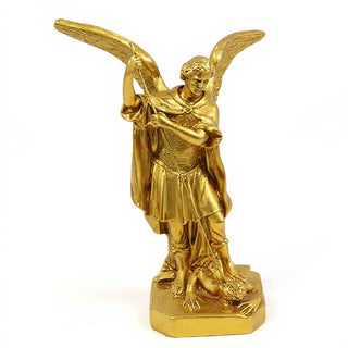 Saint Michael the Archangel Overcoming Satan Statue - 16-inch — Deep Gold finish