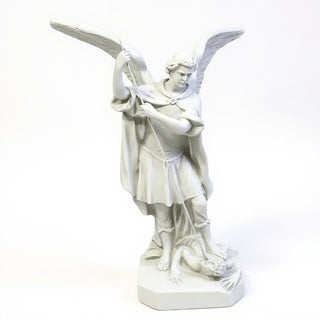 Saint Michael the Archangel Overcoming Satan Statue - 16-inch — Flat White finish