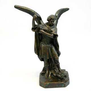 Saint Michael the Archangel Overcoming Satan Statue - 16-inch — Green Bronze finish