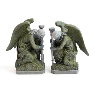 Bergama Angel, Left Statue - 35-inch — Mossy Green finish