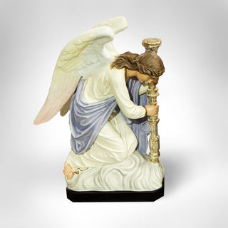 A matched set of hand-painted angel statues with wings and flowing robes, cast in fiberglass resin. — alternate view