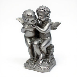 Two Cherubs Playing Statue - 21-inch — Aged Silver finish
