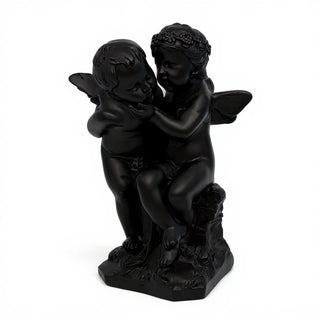 Two Cherubs Playing Statue - 21-inch — Flat Black finish