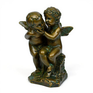 Two Cherubs Playing Statue - 21-inch — Green Bronze finish
