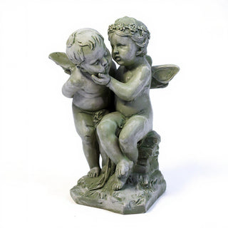 Two Cherubs Playing Statue - 21-inch — Mossy Green finish
