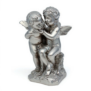 Two Cherubs Playing Statue - 21-inch — Silver finish