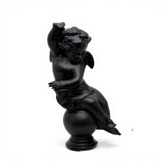Manor Garden Cherub, Left Statue - 30-inch — Flat Black finish