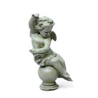 Manor Garden Cherub, Left Statue - 30-inch — Mossy Green finish