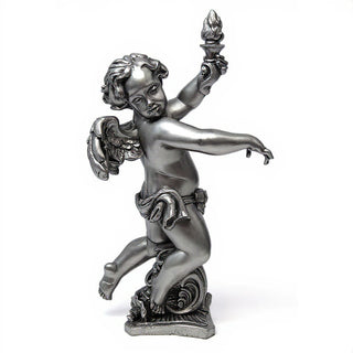 Rococo Angel Torch, Right Candleholder - 43-inch — Aged Silver finish