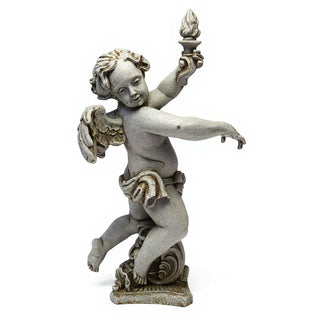 Rococo Angel Torch, Right Candleholder - 43-inch — Antique Stone finish