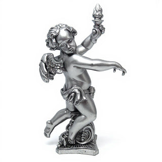 Rococo Angel Torch, Right Candleholder - 43-inch — Antique Silver finish