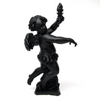 Rococo Angel Torch, Right Candleholder - 43-inch — Dusted Black finish