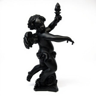 Rococo Angel Torch, Right Candleholder - 43-inch — Flat Black finish