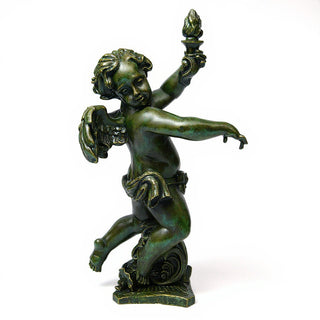 Rococo Angel Torch, Right Candleholder - 43-inch — Green Bronze finish