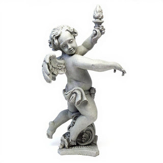 Rococo Angel Torch, Right Candleholder - 43-inch — Limestone finish