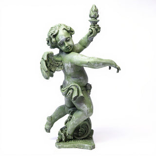 Rococo Angel Torch, Right Candleholder - 43-inch — Mossy Green finish