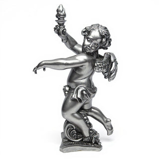 Rococo Angel Torch, Left Candleholder - 43-inch — Aged Silver finish