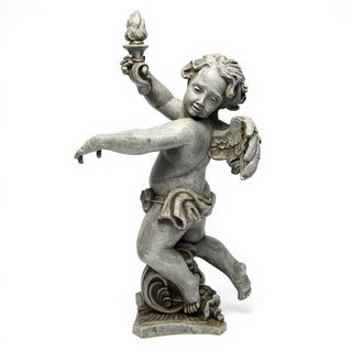 Rococo Angel Torch, Left Candleholder - 43-inch — Antique Stone finish