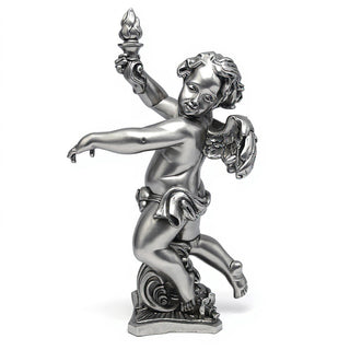 Rococo Angel Torch, Left Candleholder - 43-inch — Antique Silver finish
