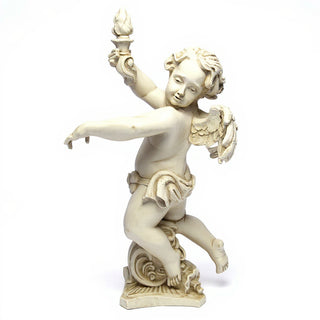 Rococo Angel Torch, Left Candleholder - 43-inch — Antique White finish