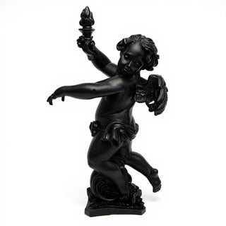 Rococo Angel Torch, Left Candleholder - 43-inch — Dusted Black finish