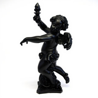 Rococo Angel Torch, Left Candleholder - 43-inch — Flat Black finish