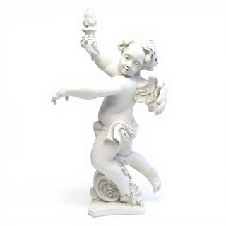 Rococo Angel Torch, Left Candleholder - 43-inch — Flat White finish