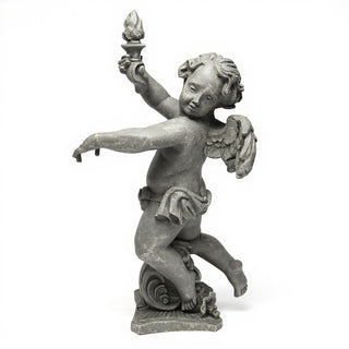 Rococo Angel Torch, Left Candleholder - 43-inch — Limestone finish