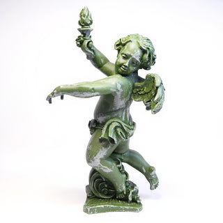 Rococo Angel Torch, Left Candleholder - 43-inch — Mossy Green finish