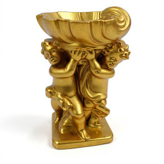 Twin Cherubs with Shell Statue - 36-inch — Antique Gold finish