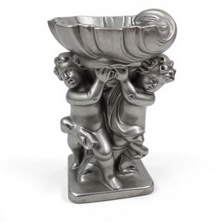 Twin Cherubs with Shell Statue - 36-inch — Aged Silver finish