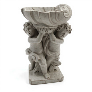 Twin Cherubs with Shell Statue - 36-inch — Antique Stone finish